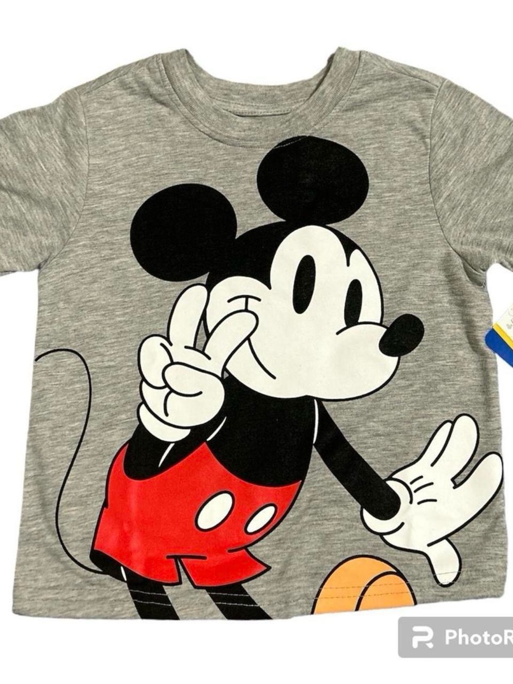 Disney Junior Mickey Mouse Peace Sign Basketball Heather Gray Graphic T-Shirt 3T